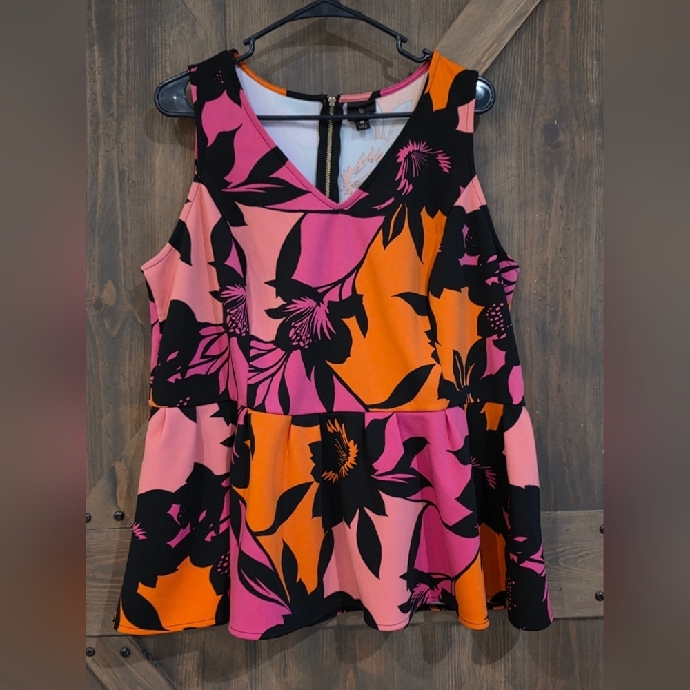 Worthington Vibrant V Neck Floral Sleevless Blouse Size 1X